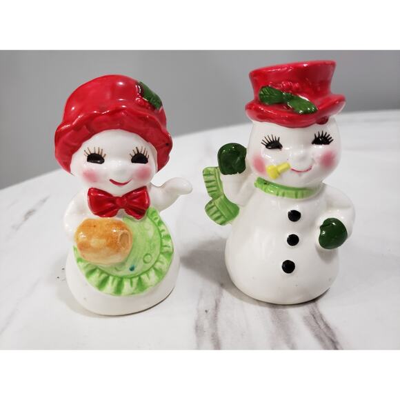 Vintage 1950s Christmas Snowman Salt and Pepper Shaker Set Japan Kitschy MCM - Picture 8 of 8